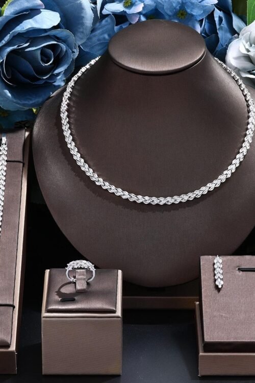 Sparkle & Glamorous  Aaa Zircon Designer Necklace,Ring & Drop Earring Set -NEC143