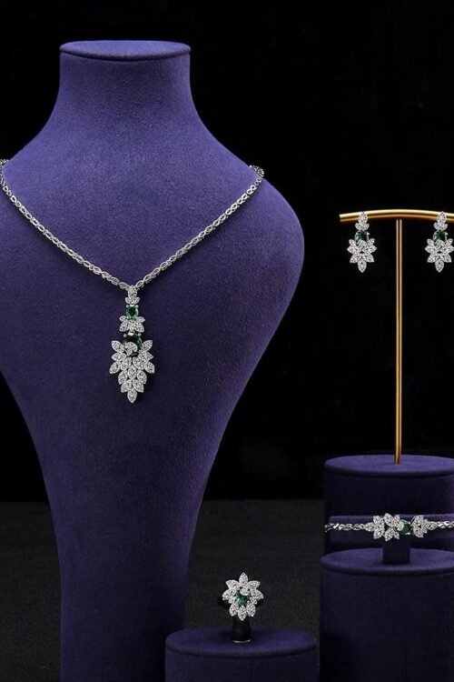 Sparkle & Glamorous  Aaa Zircon Designer Necklace,Ring & Drop Earring Set -NEC141