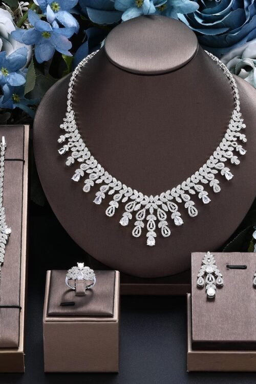 Sparkle & Glamorous  Aaa Zircon Designer Necklace,Ring & Drop Earring Set -NEC145