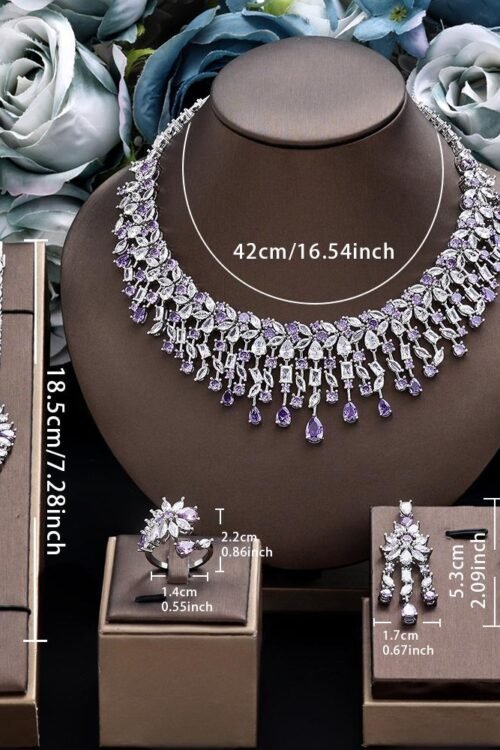 Sparkle & Elegance  Zircon Designer Necklace, Ring & Drop Earring Set-NEC150