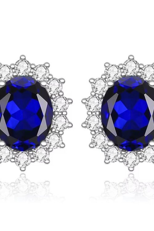 925 Sterling Silver Sapphire Stud Earrings- EA106
