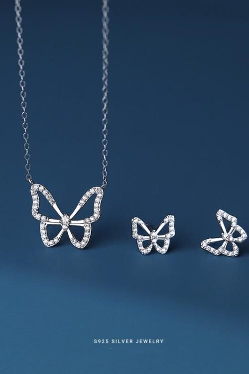 S925 Silver with Zirconia Inlay Rhodium plated Pendant Set-PDN009