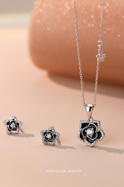 S925 Silver with Zirconia Inlay Rhodium plated Set-PDN013