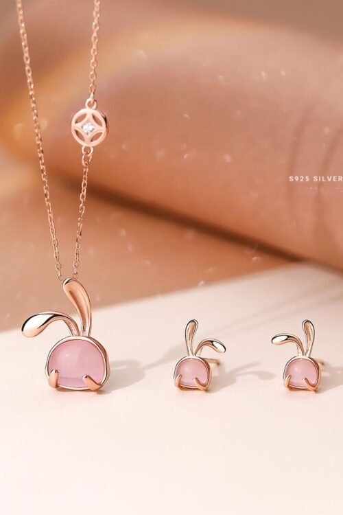 S925 Silver with Zirconia Inlay Rose gold platedPendant Set-PDN014