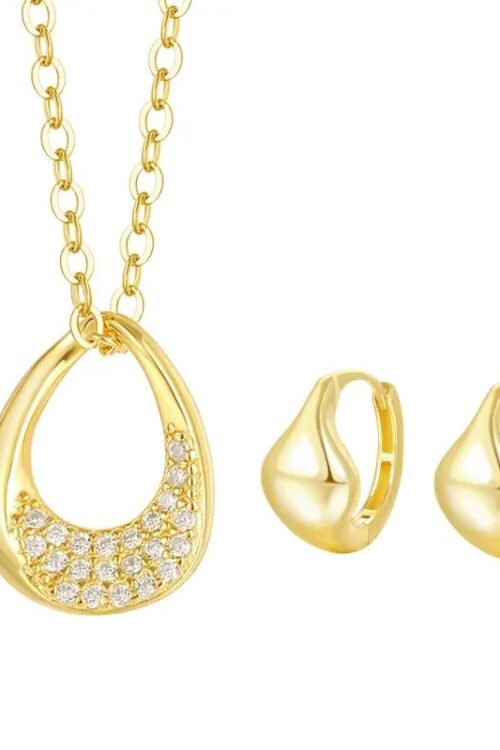 S925 Silver with Zirconia Inlay 18k Gold plated Pendant Set-PDN019