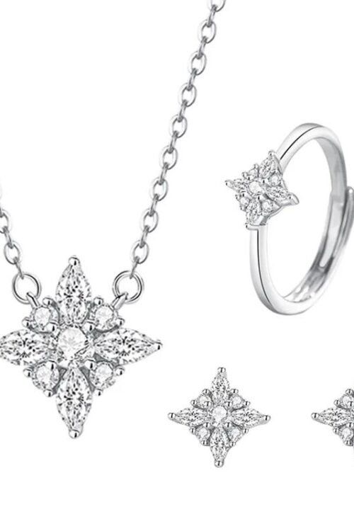 S925 Silver with Zirconia Inlay Rhodium plated Pendant Set-PDN022