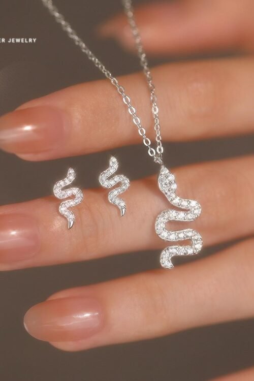 S925 Silver with Zirconia Inlay Rhodium plated Pendant Set-PDN023