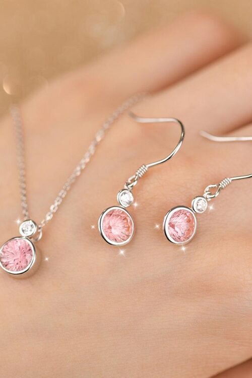 S925 Silver with Zirconia Inlay Rhodium plated Pendant Set-PDN021