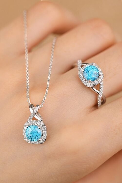 S925 Silver with Zirconia Inlay Rhodium plated Pendant Set-PDN024