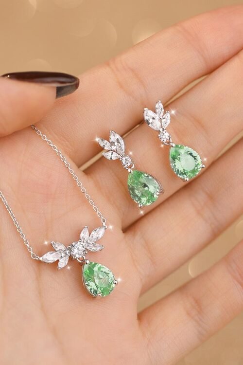 S925 Silver with Zirconia Inlay Rhodium plated Pendant Set-PDN026