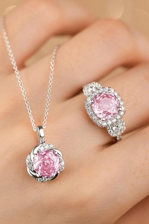 S925 Silver with Zirconia Inlay Rhodium plated Pendant Set-PDN027