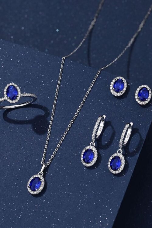 S925 Silver with Zirconia Inlay Rhodium plated Pendant Set-PDN041