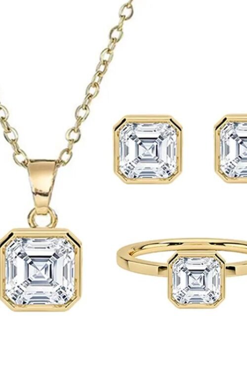S925 Silver with Moissanite Inlay 18K Gold Plated Pendant Set-PDN053