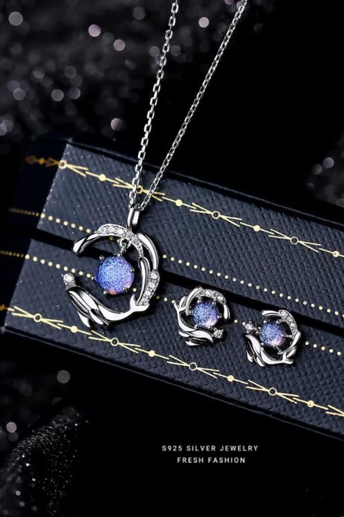 S925 Silver with Zirconia Inlay Rhodium plated Pendant Set-PDN055
