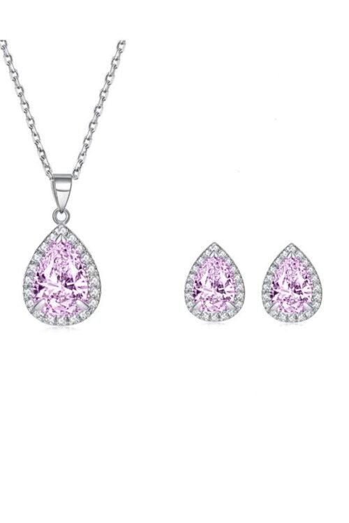 S925 Silver with Zirconia Inlay Rhodium plated Pendant Set-PDN062