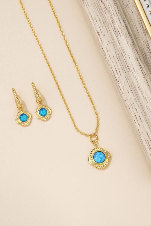 S925 Silver with Zirconia Inlay 18K gold plated Pendant Set-PDN063