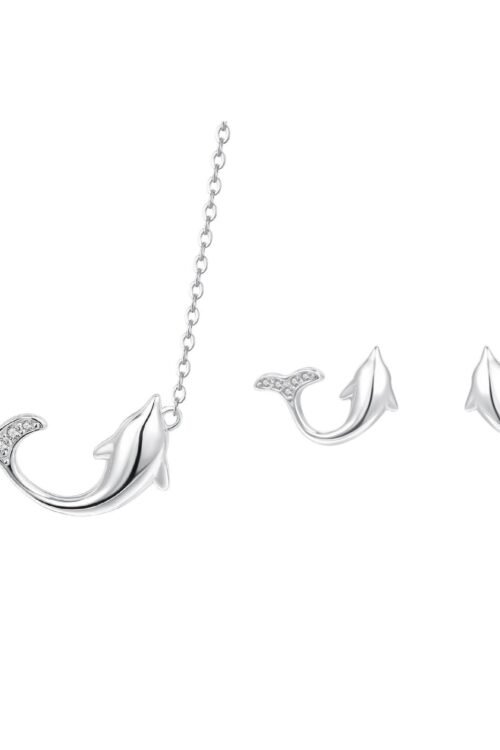 S925 Silver with Zirconia Inlay Rhodium plated Dolphin Pendant Set-PDN064
