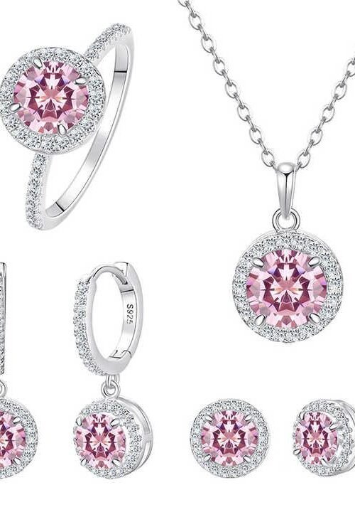 S925 Silver with Zirconia Inlay Rhodium plated Pendant Set-PDN065
