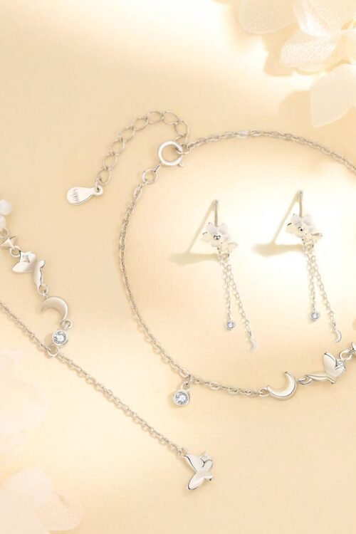 S925 Silver with Zirconia Inlay Rhodium plated Pendant Set-PDN067