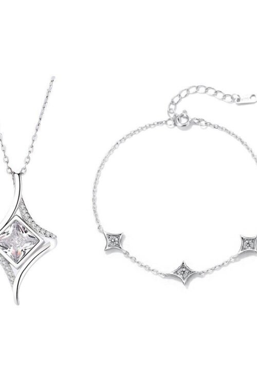 S925 Silver with Zirconia Inlay Rhodium plated Pendant Set-PDN068