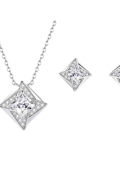 S925 Silver with Zirconia Inlay Rhodium plated Pendant Set-PDN069