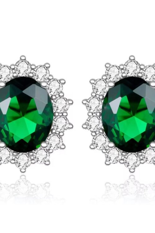925 Sterling Silver Emerald Stud Earrings- EA107