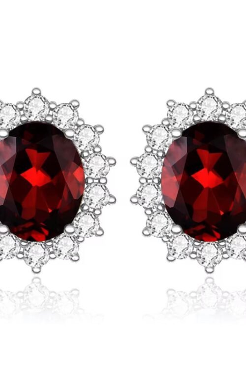 925 Sterling Silver Garnet Stud Earrings- EA108