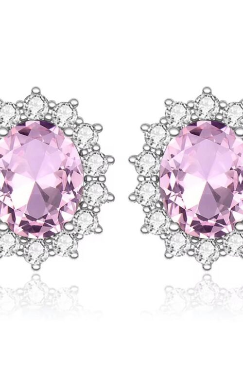 925 Sterling Silver Pink Crystal Stud Earrings- EA113