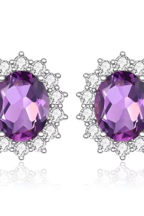 925 Sterling Silver Amethyst Stud Earrings- EA117