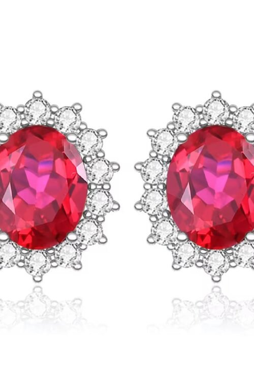 925 Sterling Silver Ruby Stud Earrings- EA118
