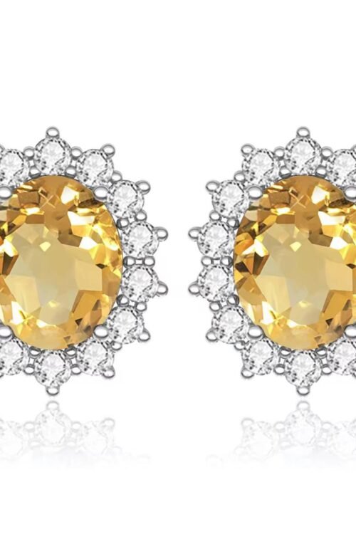 925 Sterling Silver Citrine Stud Earrings- EA119