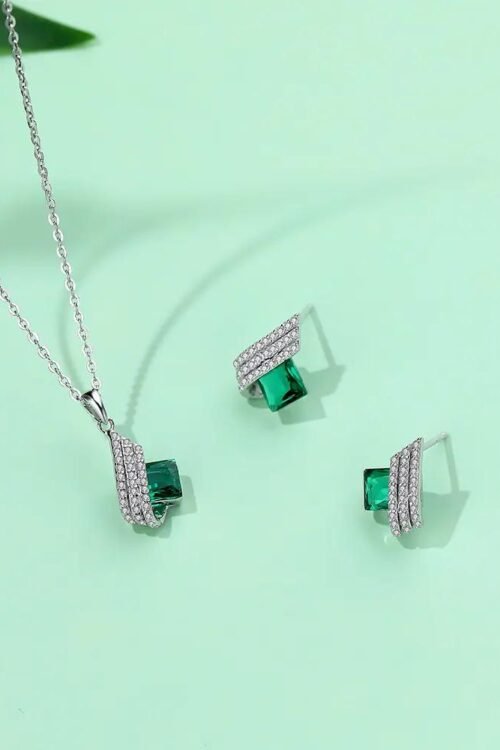 S925 Silver with Zirconia Inlay Rhodium plated Pendant Set-PDN057