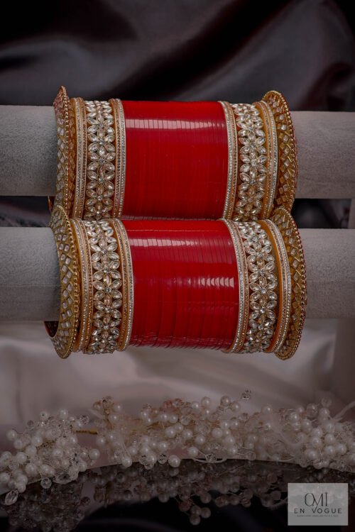 Chithrangana Regal Red & Gold Floral Sparkle  Bridal Bangle Set -BAN246