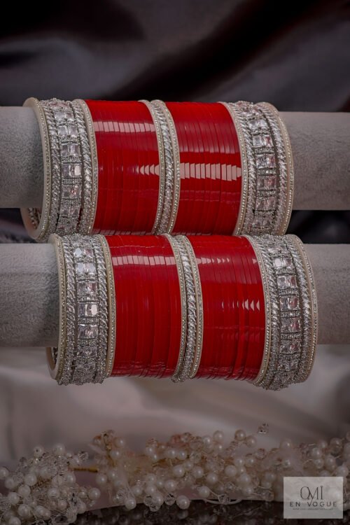Chithrangana Red & Silver Sparkle Elegance Bangle Set -BAN248
