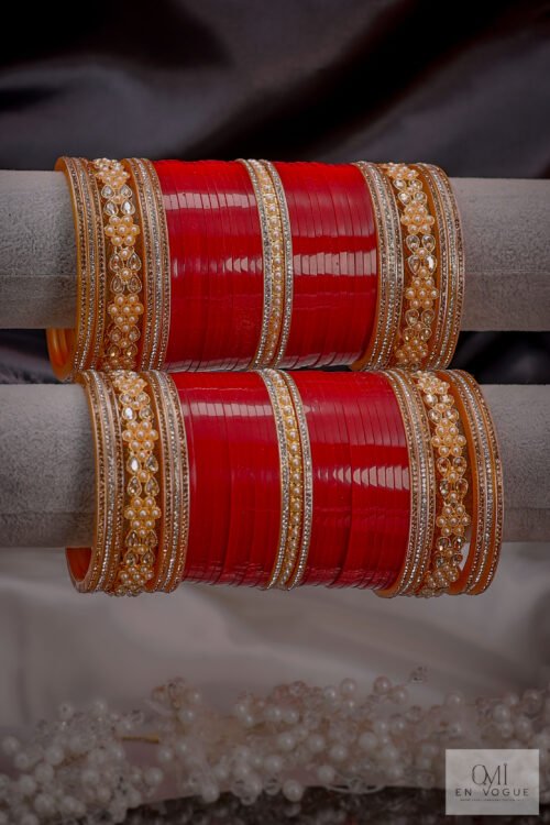 Chithrangana Ivory Pearl Floral and Sparkling Stones Bangels Set -BAN250