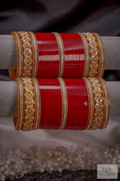 Chithrangana Regal Red & Gold Bridal Bangle Set -BAN245