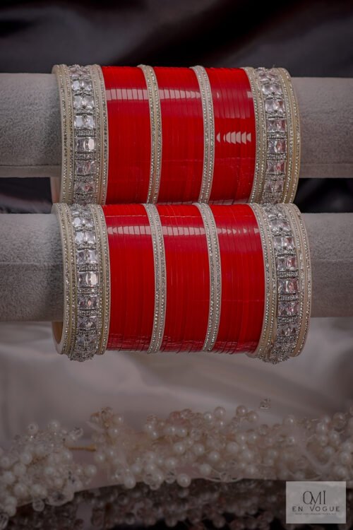 Chithrangana Red & Silver Sparkle Elegance Bangle Set -BAN249