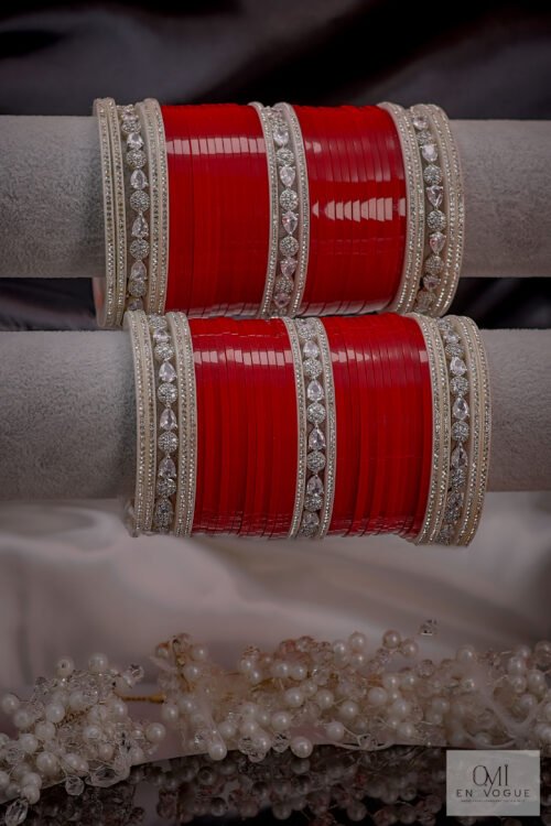 Chithrangana Red & Silver Sparkle Bangle Set -BAN256
