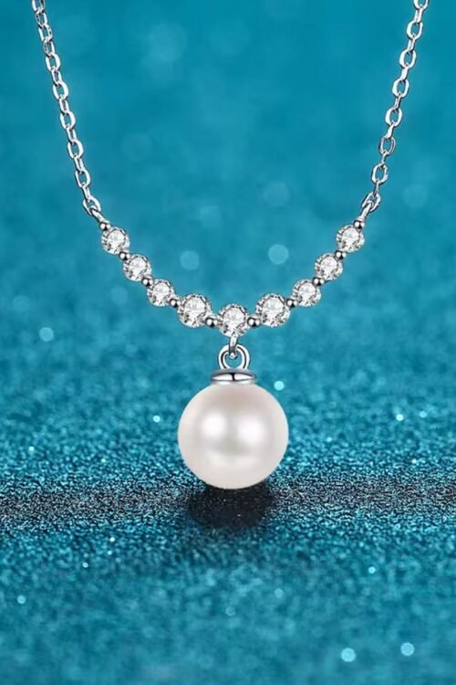 Elegant Freshwater Pearl & Moissanite Necklace on S925 Sterling Silver-NEC636