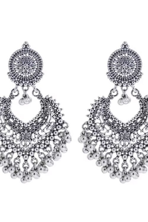 Zehra Antique Silver/Bronze Chandbali Earrings - EA205