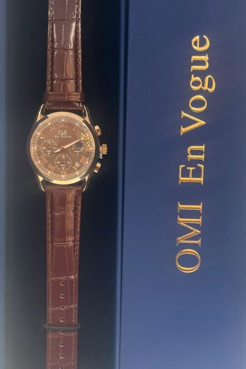 Omi en Vogue Brown Leather Rose Gold Plated Chronograph Men's Watch