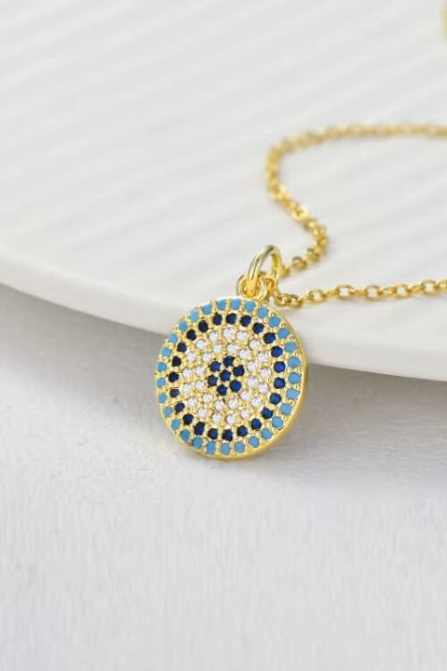 S925 Silver Evil Eye Gold Plated with Sapphire Zircon Necklace -NEC646