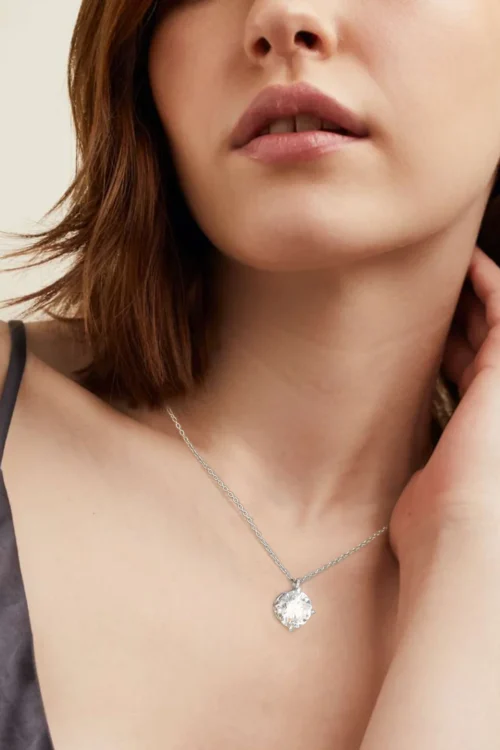 0.5 Carats 5mm VVS1 Moissanite Round Pendant Necklace for Women 0296