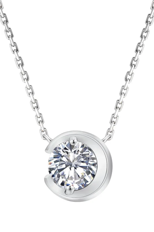 1.0 Carats 6.5 mm VVS1 Moissanite Moon Pendant Necklace for Women 0298