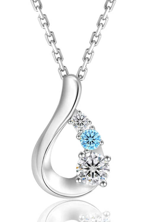 Water Drop VVS1 Moissanite Pendant Necklace for Women 0410 Blue