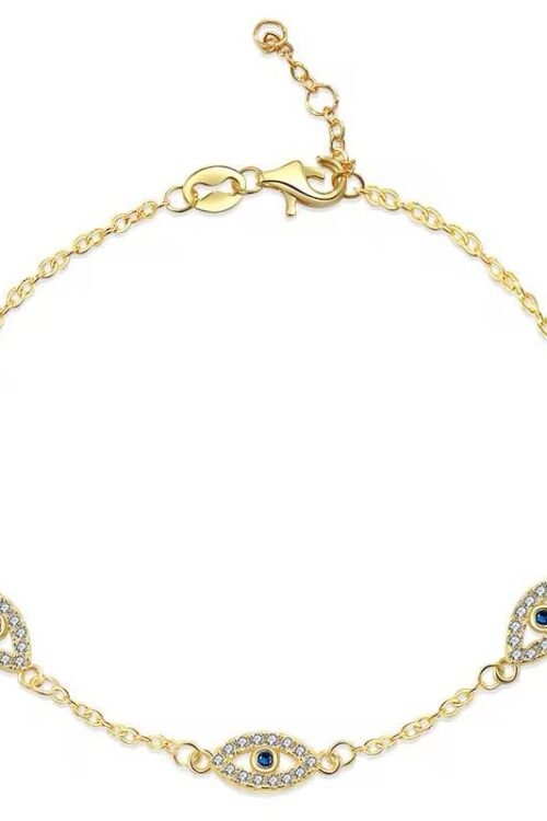 18k Gold Plated on S925 and Silver Evil Eye Bracelet-BAN295