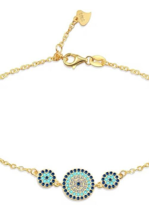 18k Gold Plated on S925 and Silver Evil Eye Bracelet-BAN296