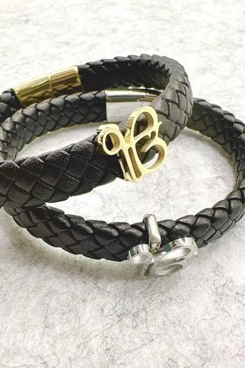 EK Onkar 18k Gold Plated Stainless Steel Bracelet in PU leather -MBT008