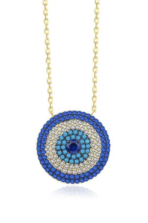 S925 Silver Evil Eye & Gold Plated with Sapphire Zircon Necklace -NEC647