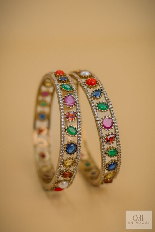 Multi Color Stones Bangles Set-BAN325